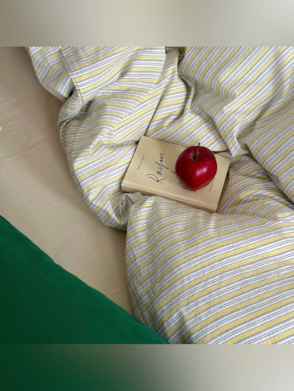 FULL SIZE Duvet Set 100% Washed Cotton - YELLOW & WHITE STRIPE